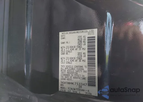 2021 Nissan Rogue Sv Intelligent Awd from USA, damaged, VIN 5N1AT3BB4MC753347